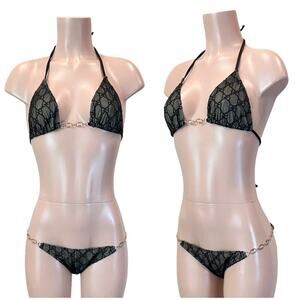 GG Monogram Logo Mesh Black Nude Bikini SZ XL